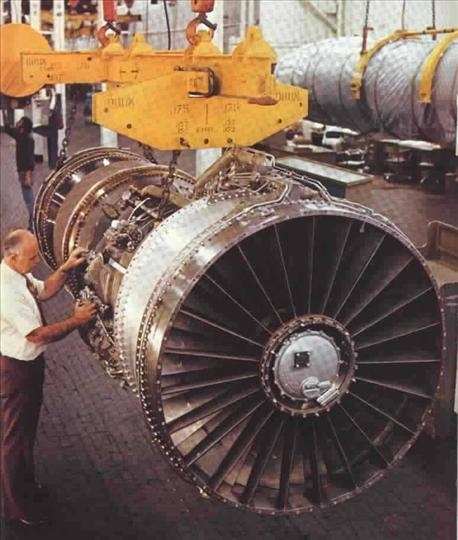 Aircraft engine for B747 at maintenance center being readied for uplift to Singapore